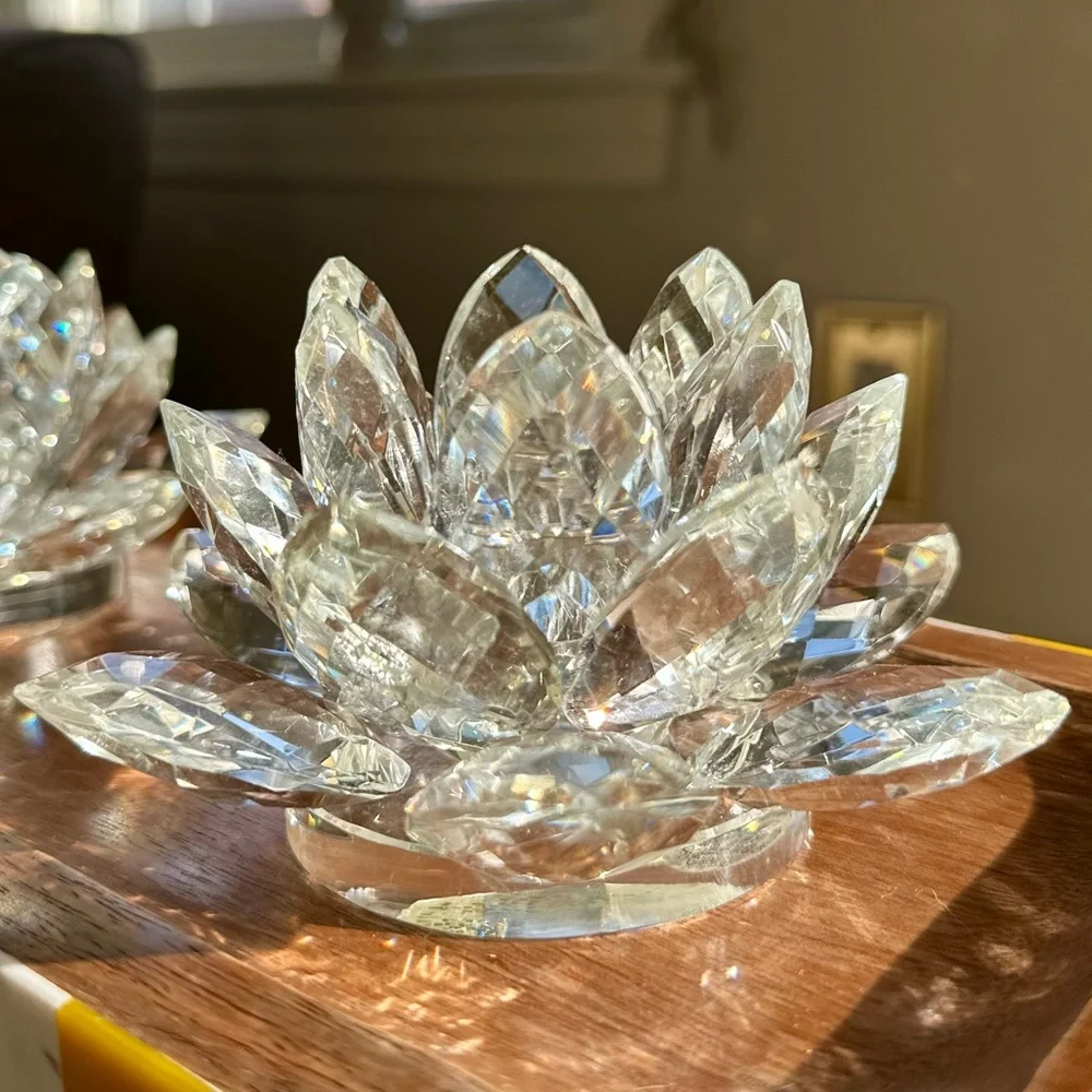 NWT Crystal Lotus Candle Holder Set (2) Shannon by Godinger Dublin, Ireland